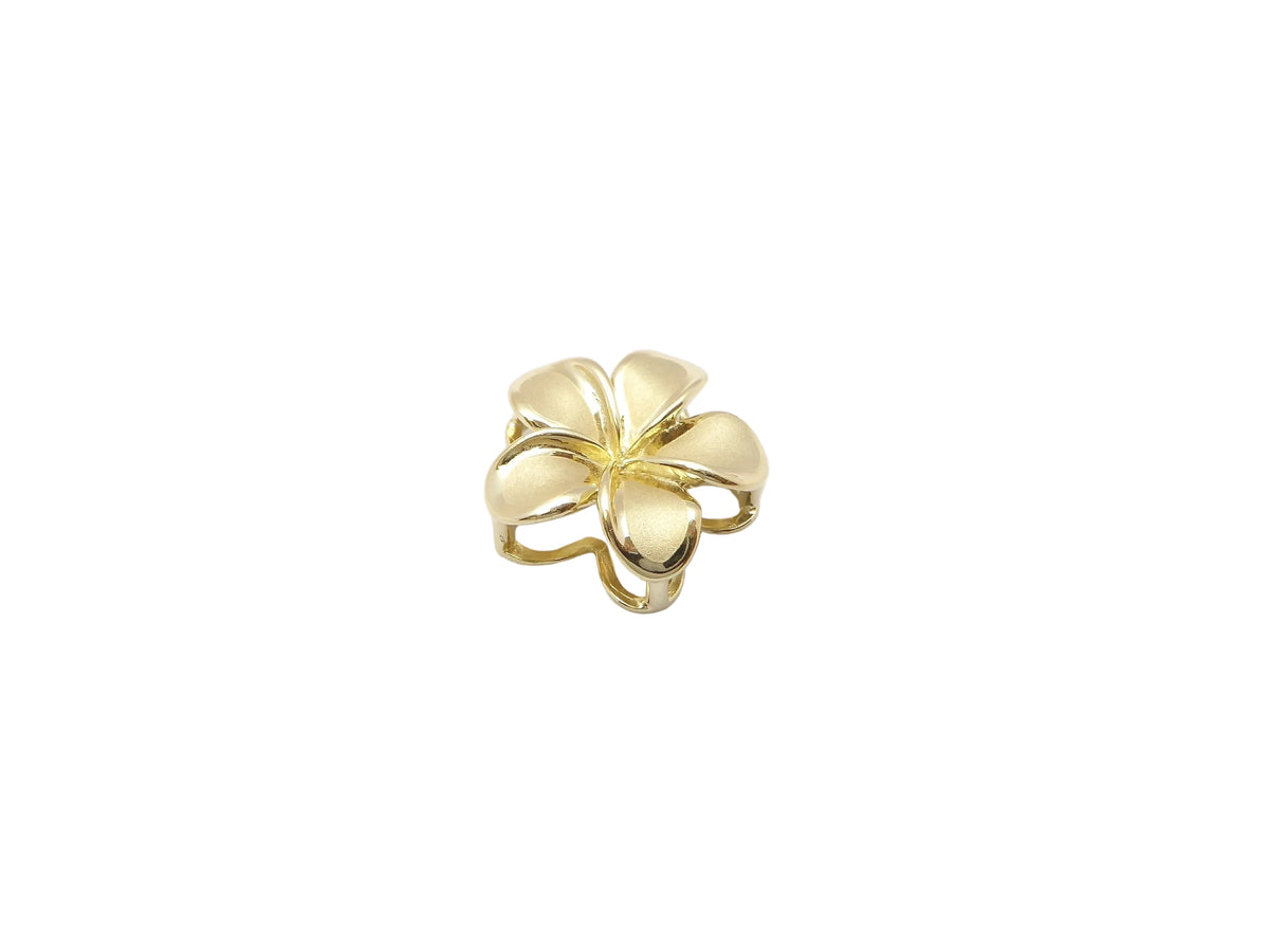 Hawaiian 14K Gold plumeria Drop Pendant with floral design, featuring a delicate plumeria flower.