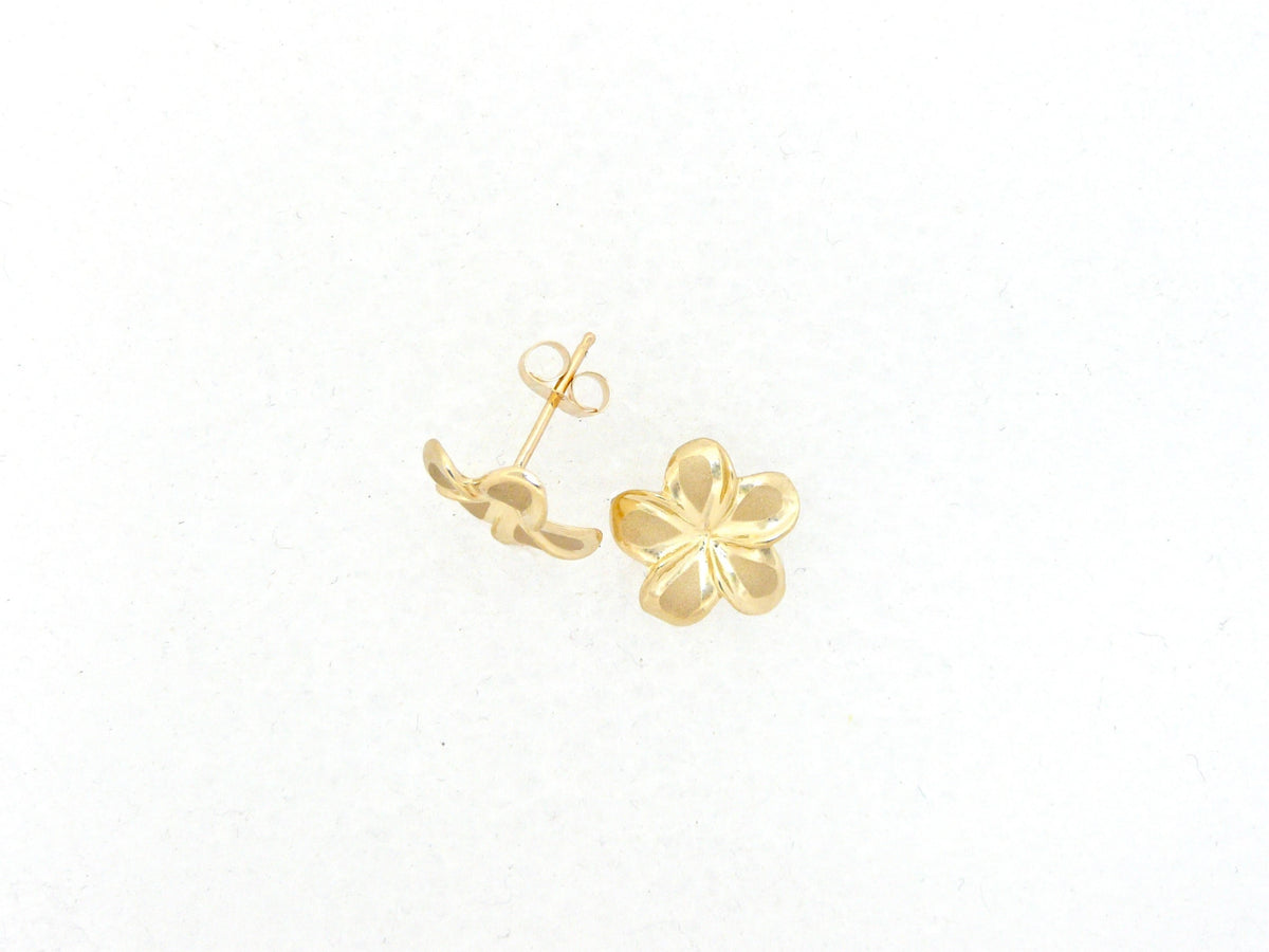 Hawaiian 14K Gold plumeria Earring #2 featuring a delicate floral design.