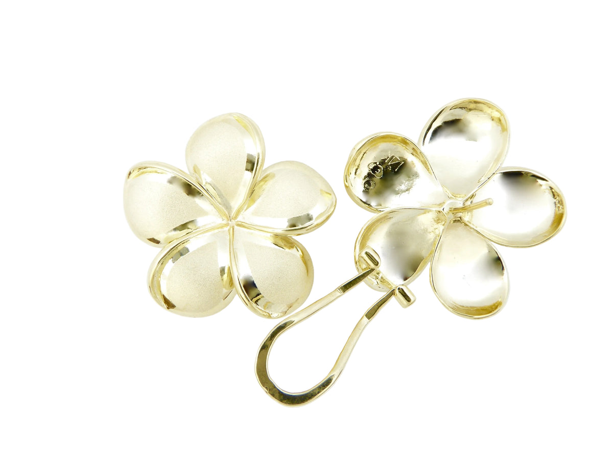 Hawaiian 14K Gold plumeria Earring #8 featuring a delicate flower design.
