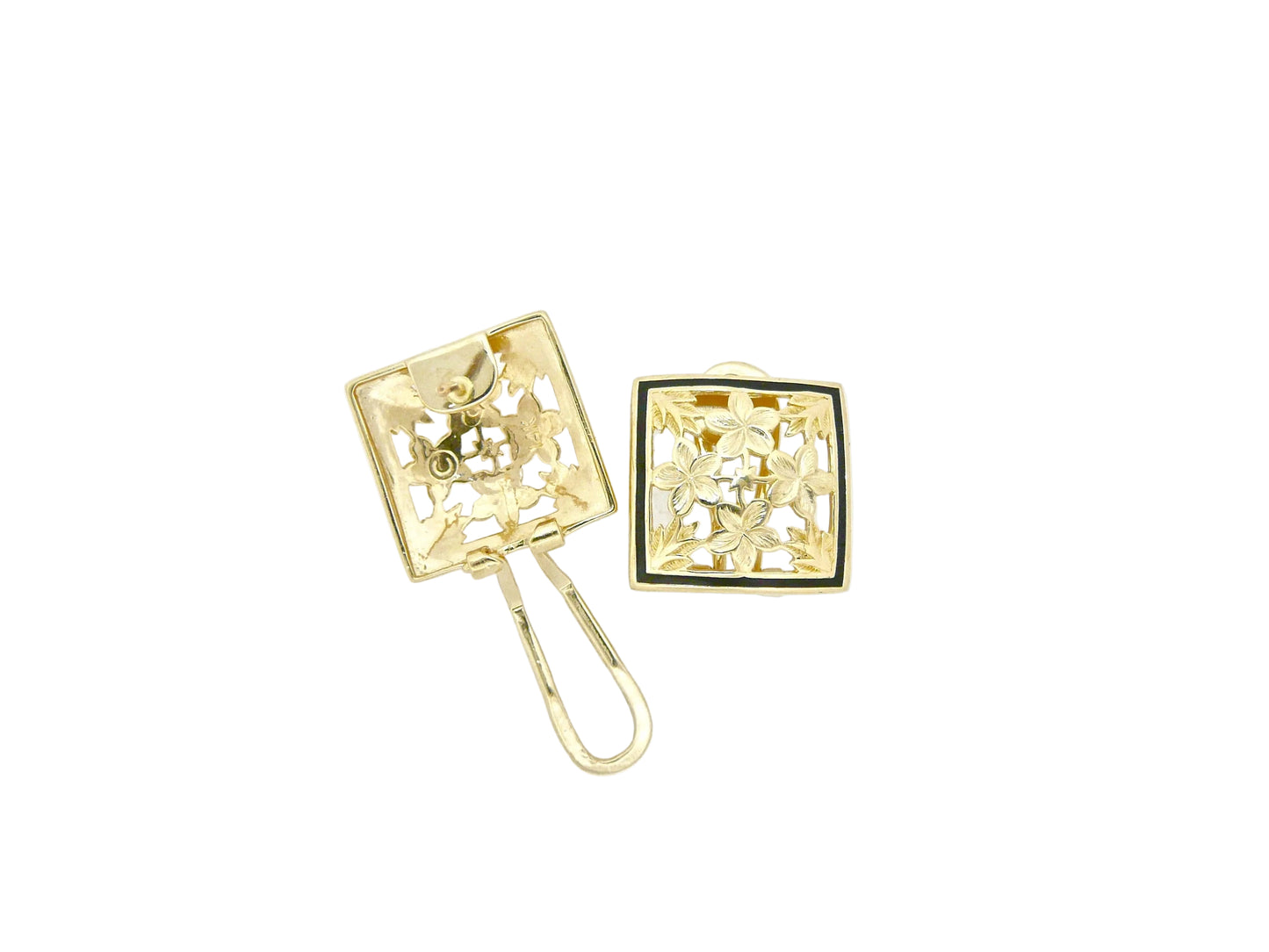 Small 14K gold Plumeria Quilt earring with intricate floral design, crafted by Ashley's Gift Shop.
