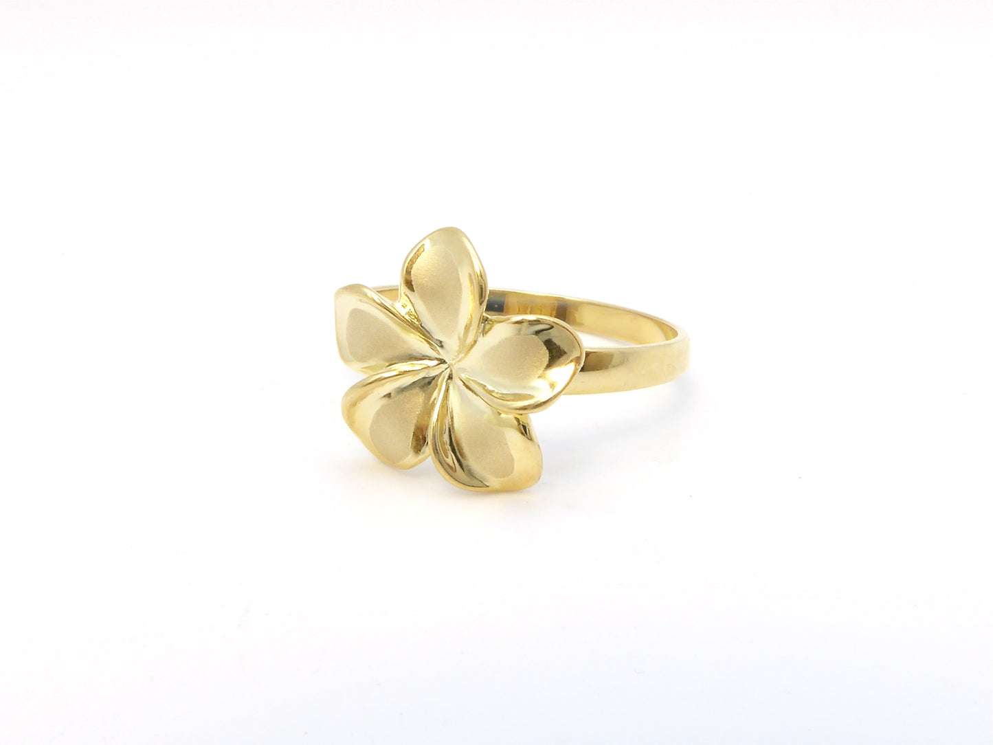 Hawaiian 14K Gold plumeria ring size 4 with intricate floral design.