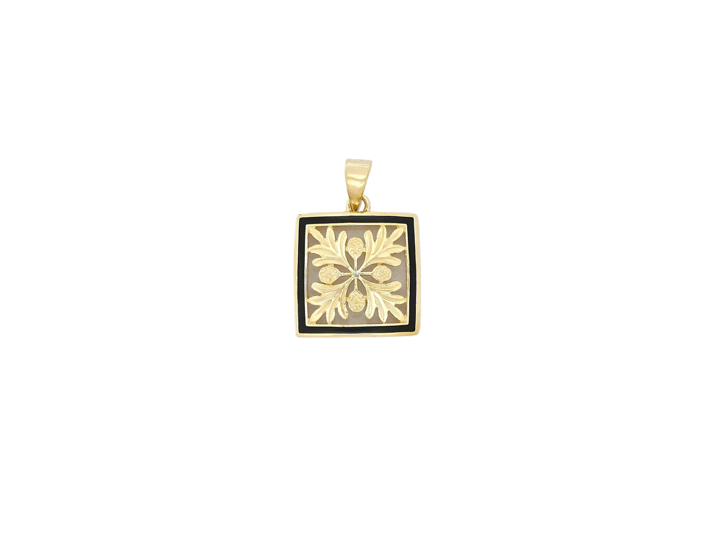 Small 14K gold Ulu quilt pendant featuring intricate design, perfect for jewelry or necklace embellishment.