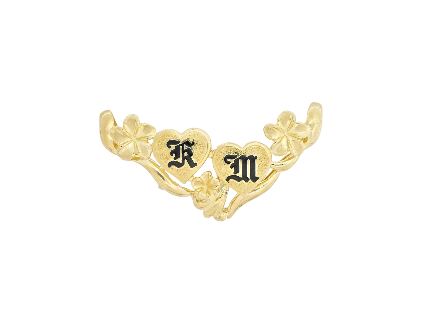 14K Plum. Slide w/Dbl Heart Init. — Hawaiian jewelry from Ashley's Gift Shop