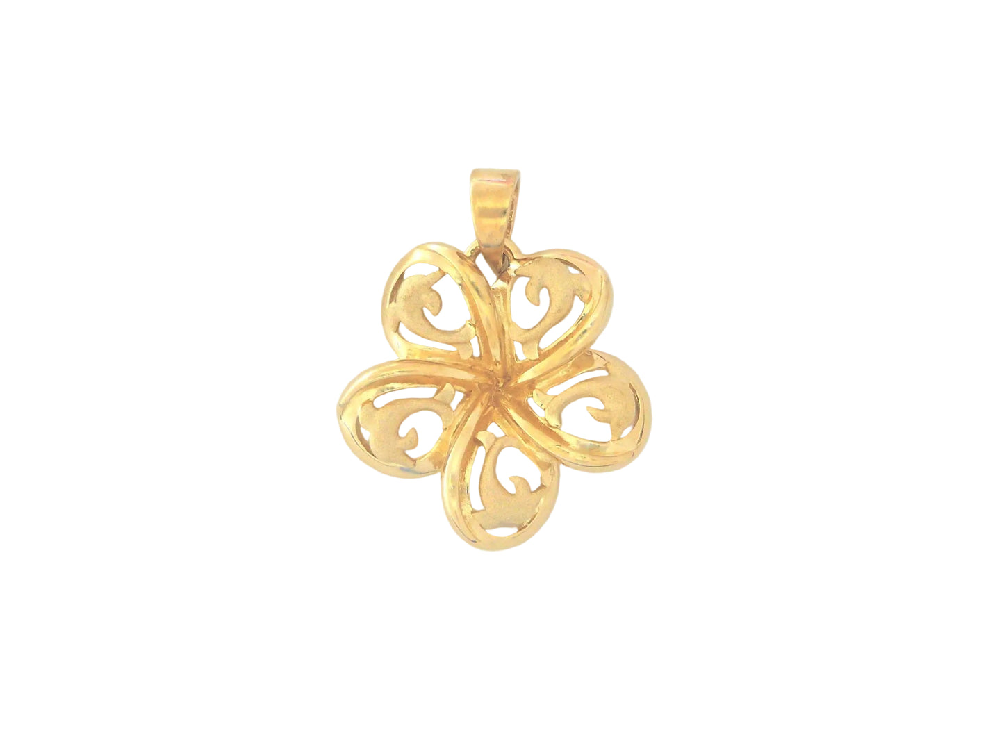 14K Plumeria Pend #6 w/Cut-Out Dolphin — Hawaiian jewelry from Ashley's Gift Shop