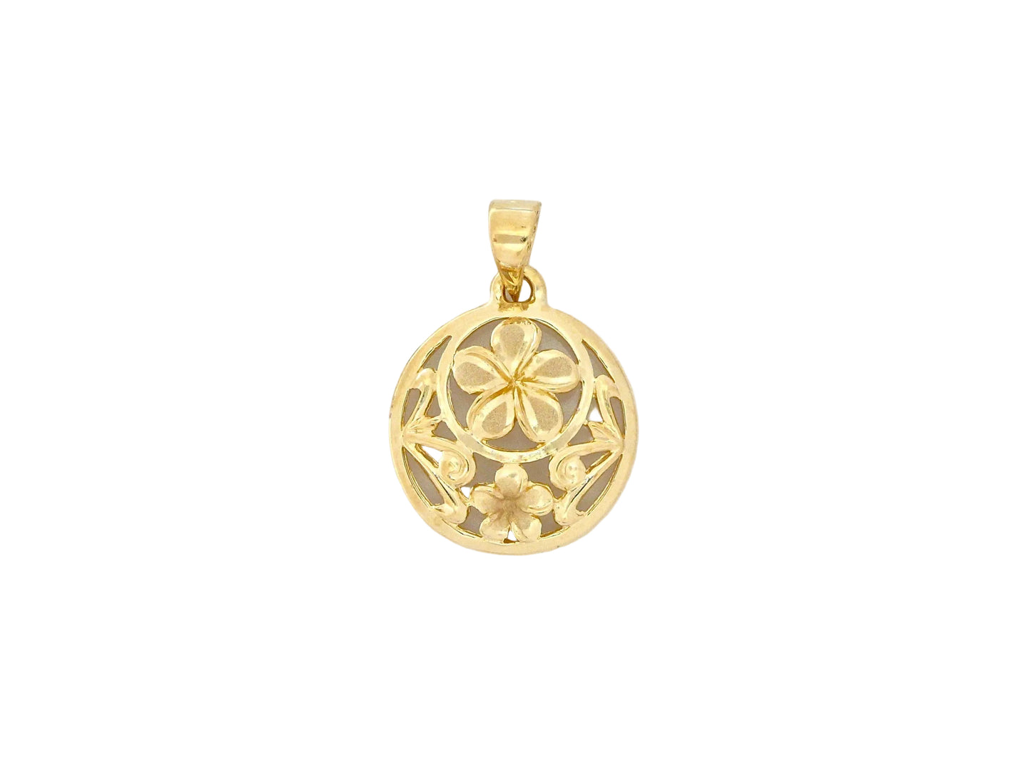 14K Round Plumeria Pendant PL Med. — Hawaiian jewelry from Ashley's Gift Shop