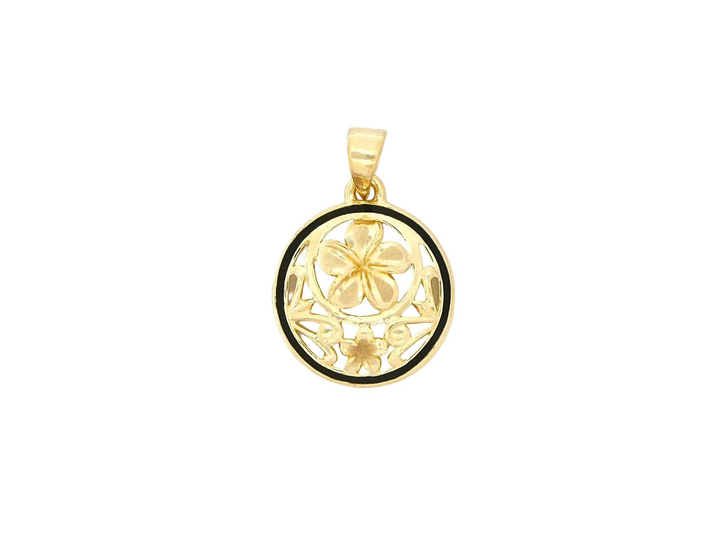 14K Round Plumeria Pendant BB Med. — Hawaiian jewelry from Ashley's Gift Shop