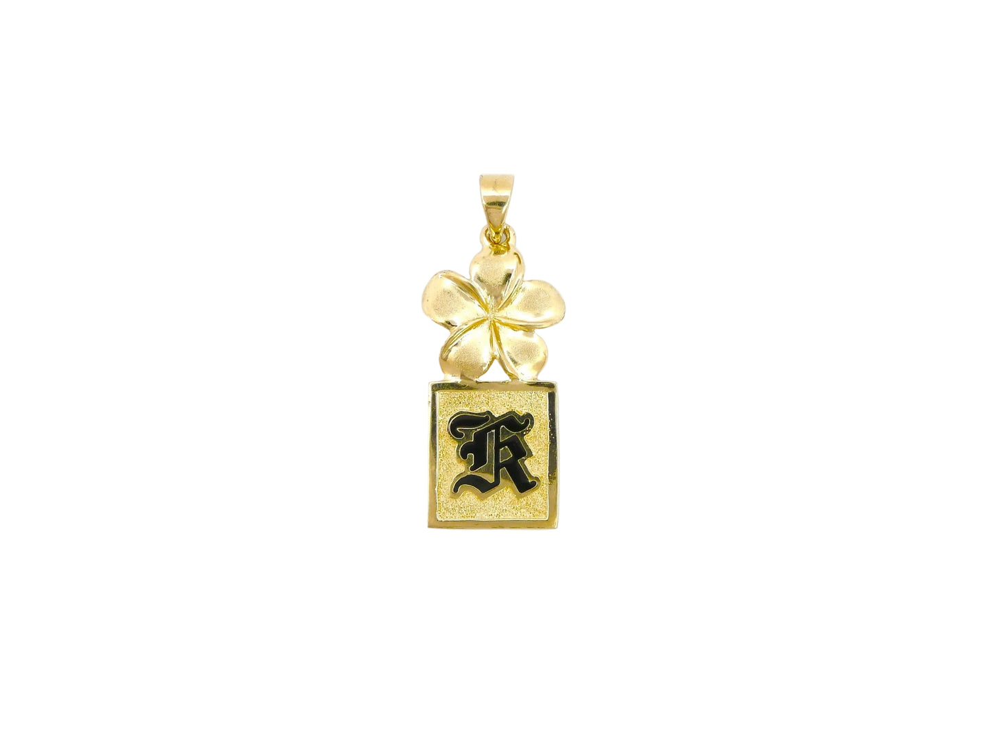 14K Plumeria R/E Init. Square Pendant — Hawaiian jewelry from Ashley's Gift Shop