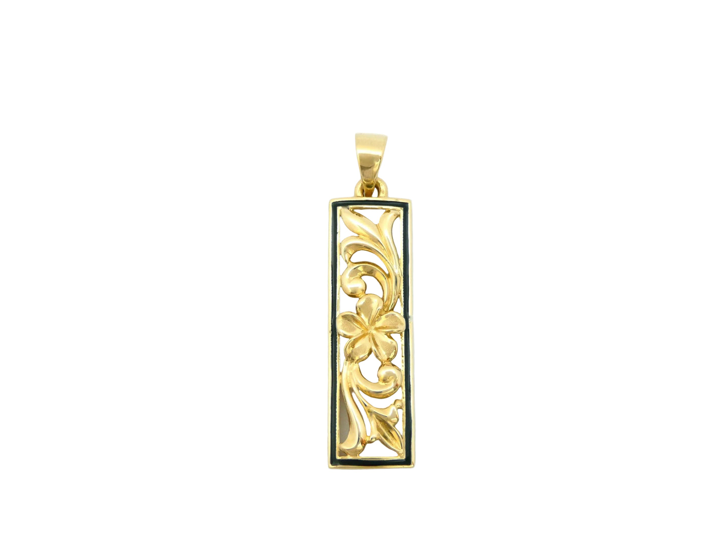 14K Flat Vert. Plum. Scroll Leaf Pendant BB — Hawaiian jewelry from Ashley's Gift Shop
