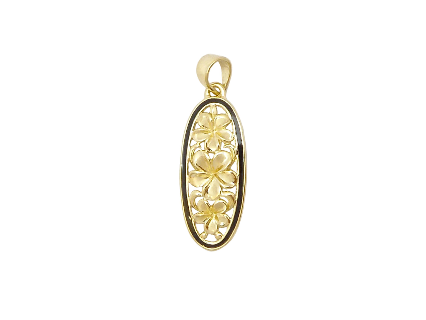14K 3 Plumeria Tapered Pend. w/Frame BB — Hawaiian jewelry from Ashley's Gift Shop