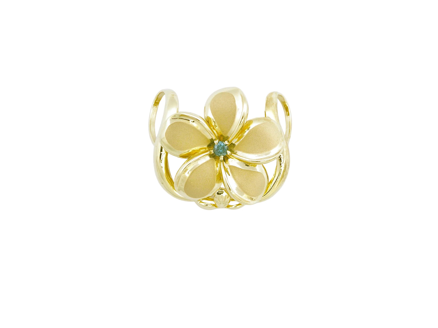 14K Plumeria #7 Slide w/Blue Diam — Hawaiian jewelry from Ashley's Gift Shop