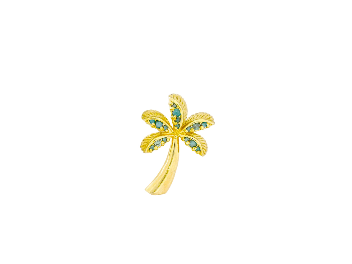14K Palm Tree Pendant Lg. W/Blue Dia — Hawaiian jewelry from Ashley's Gift Shop