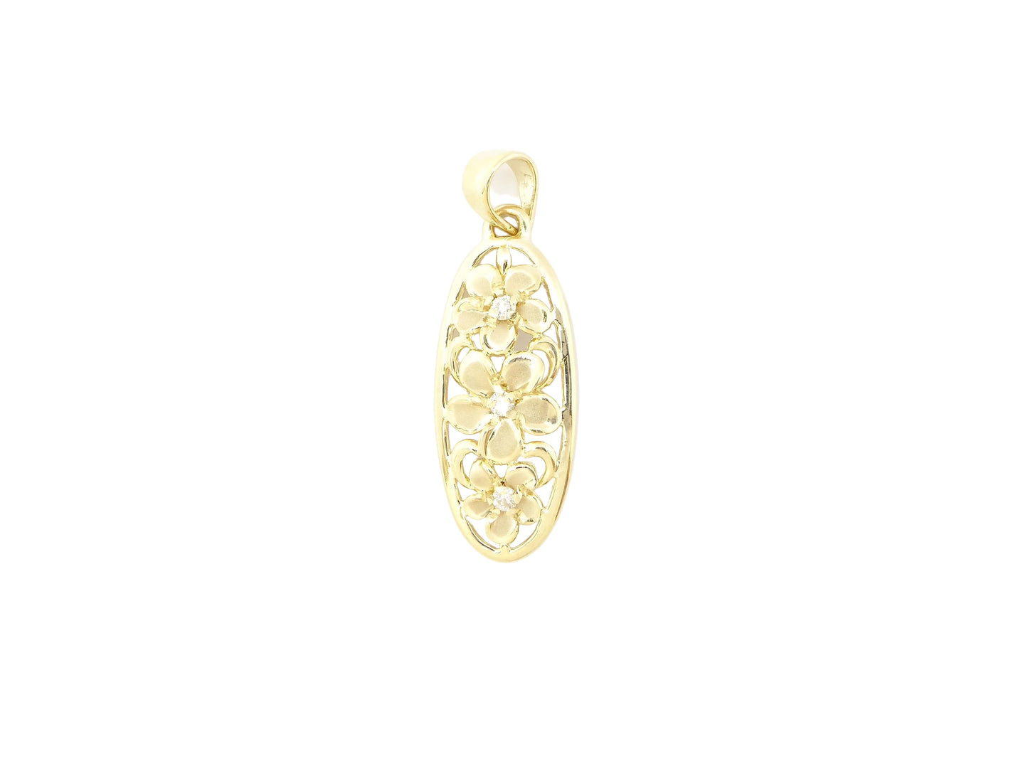 14K 3 Plumeria Tapered Pend. w/Frame PL — Hawaiian jewelry from Ashley's Gift Shop