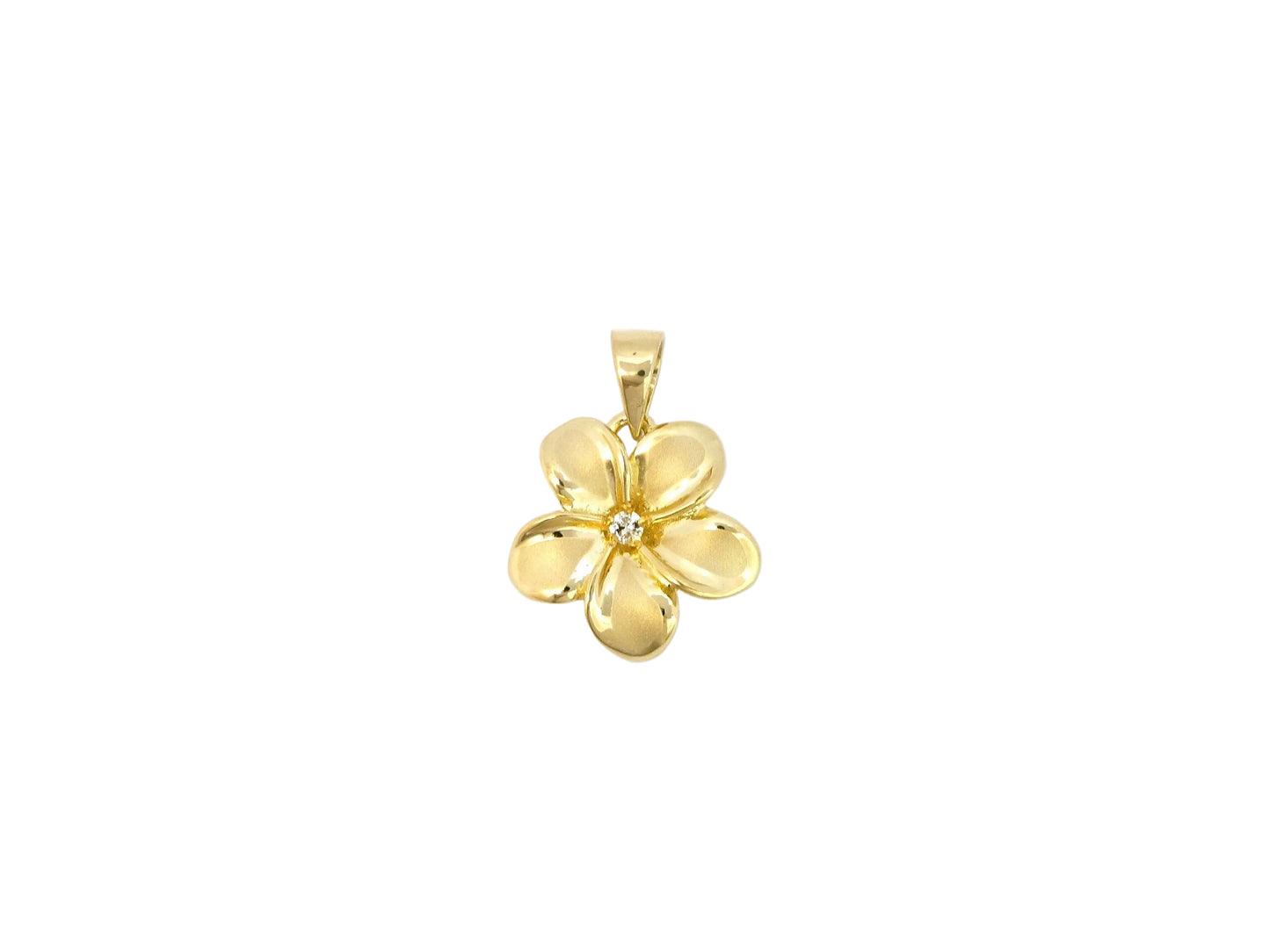 14K Plumeria Pendant #4 w/.03 pt.dia — Hawaiian jewelry from Ashley's Gift Shop