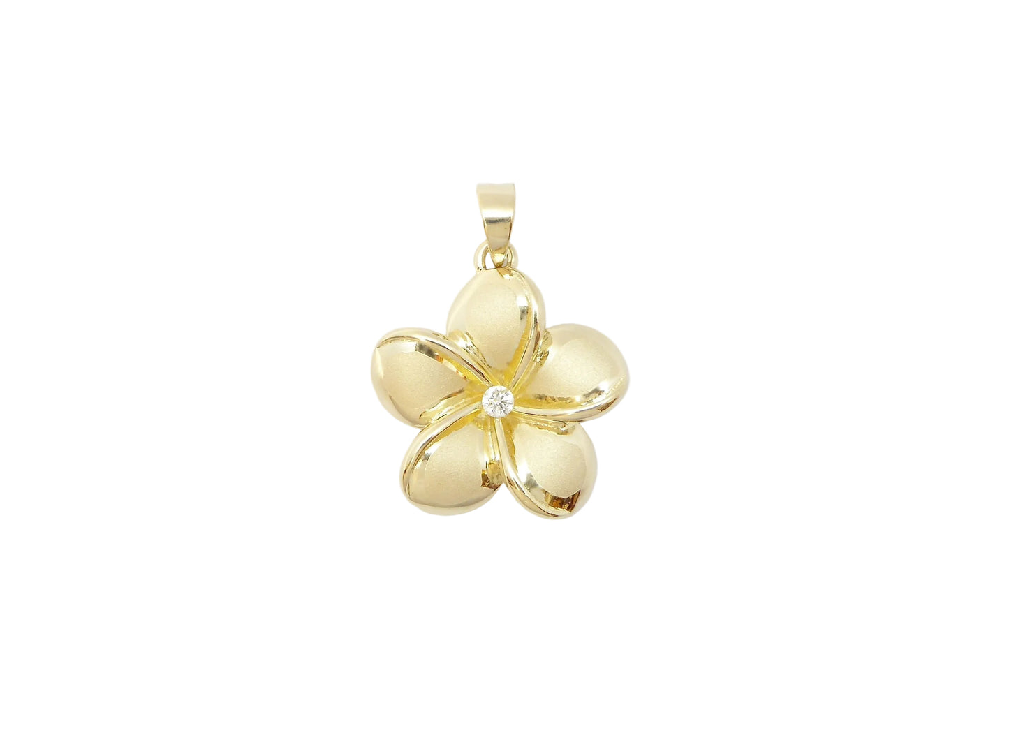 14K Plumeria Pend #7 w/10 pt.diam — Hawaiian jewelry from Ashley's Gift Shop