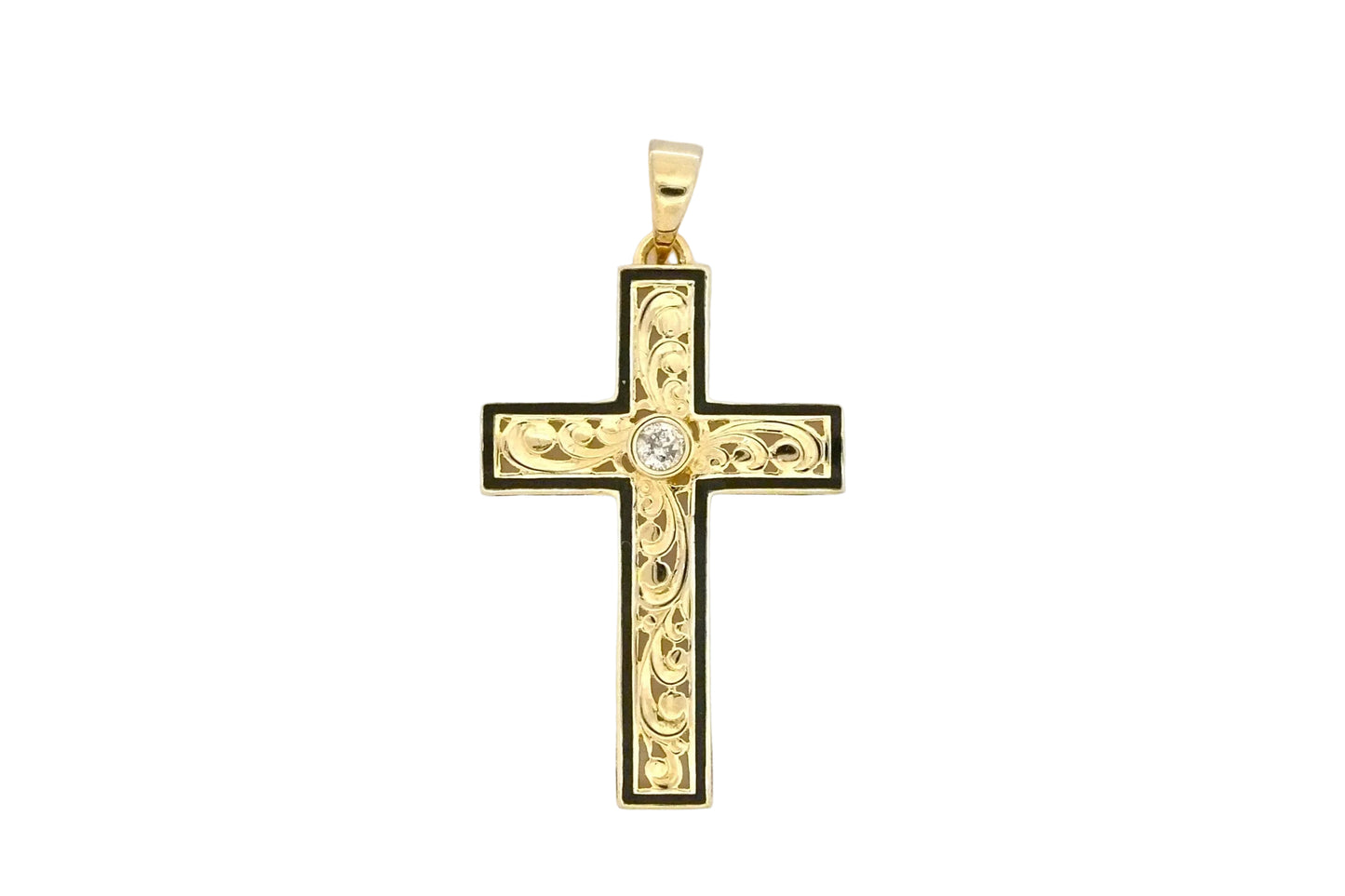 14K C/O Cross BB/Med w/10 pt.diam — Hawaiian jewelry from Ashley's Gift Shop