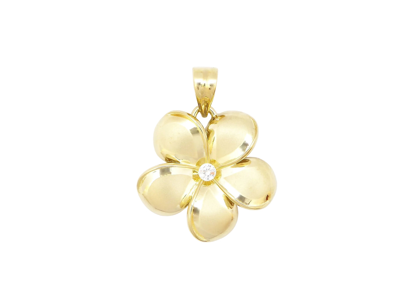 14K Plumeria Pend #8 w/20 pt.diam — Hawaiian jewelry from Ashley's Gift Shop