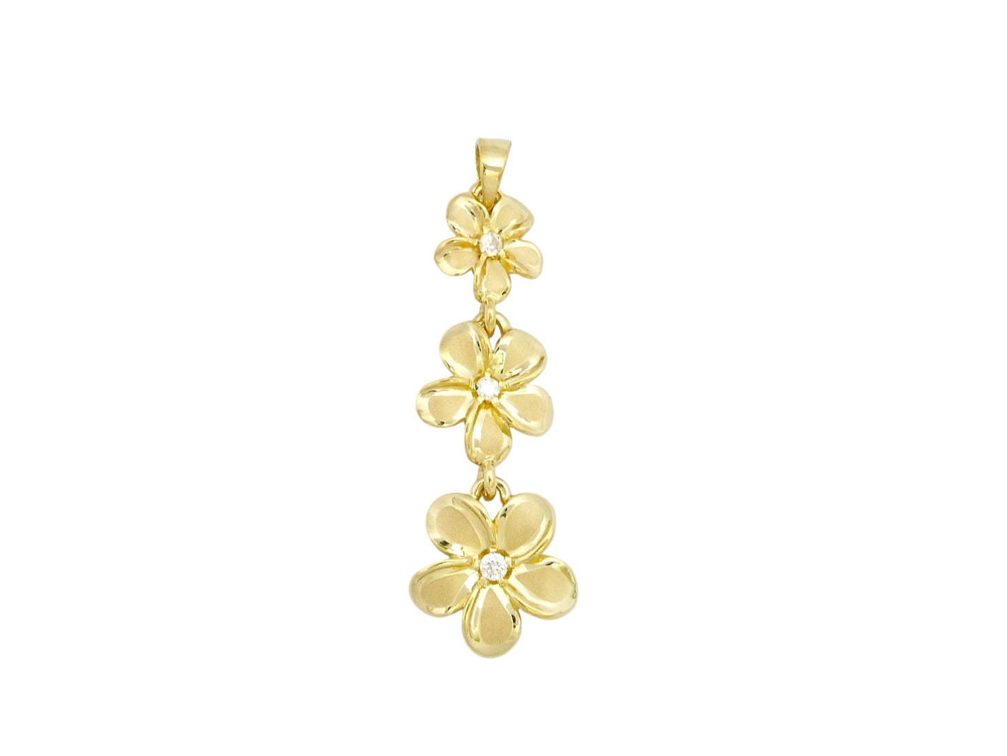 14K Plumeria #234 Pendant w/8 pt.tw dia — Hawaiian jewelry from Ashley's Gift Shop