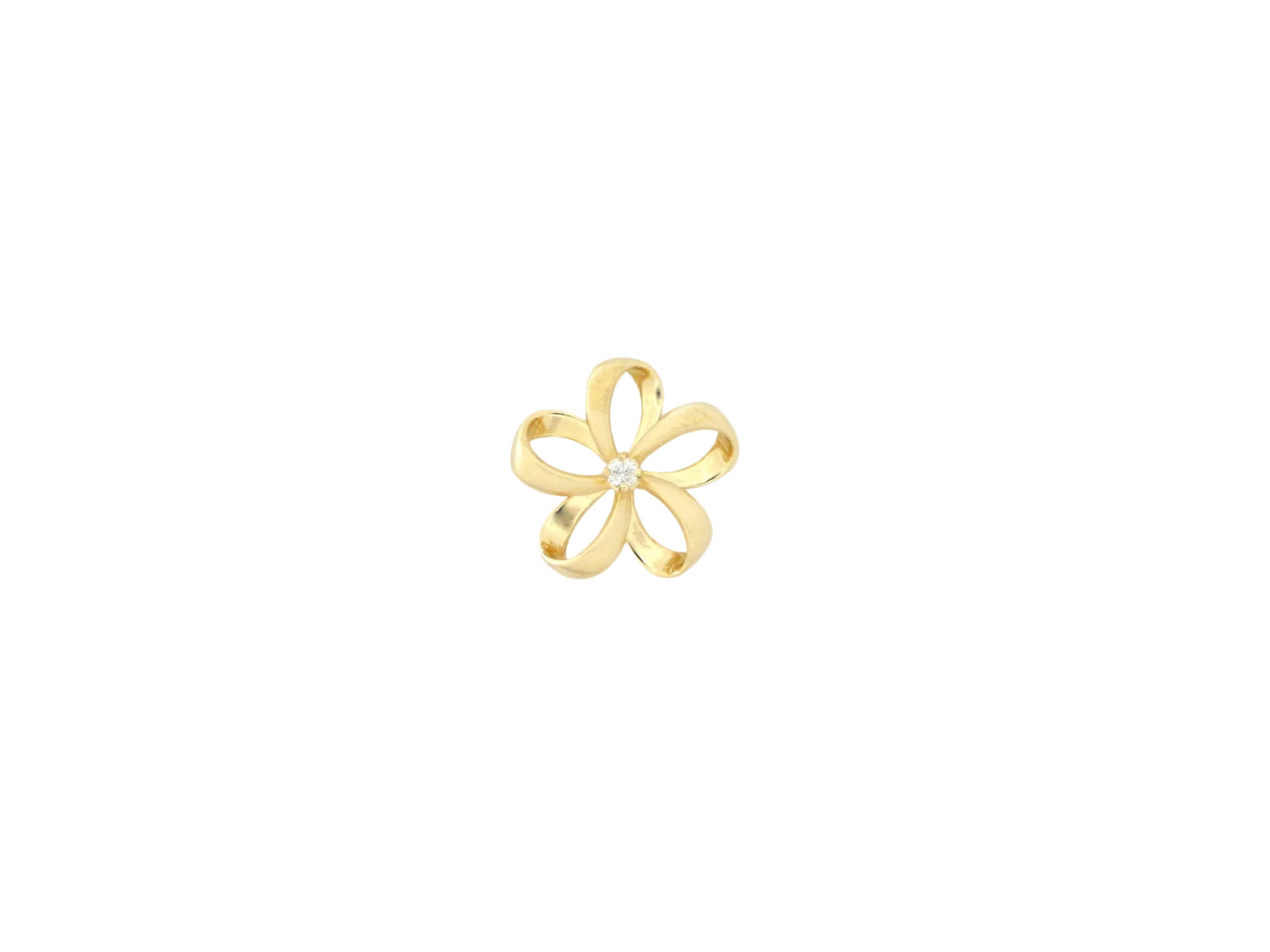 14K Ribbon Plumeria Pendant Med. W/Dia — Hawaiian jewelry from Ashley's Gift Shop