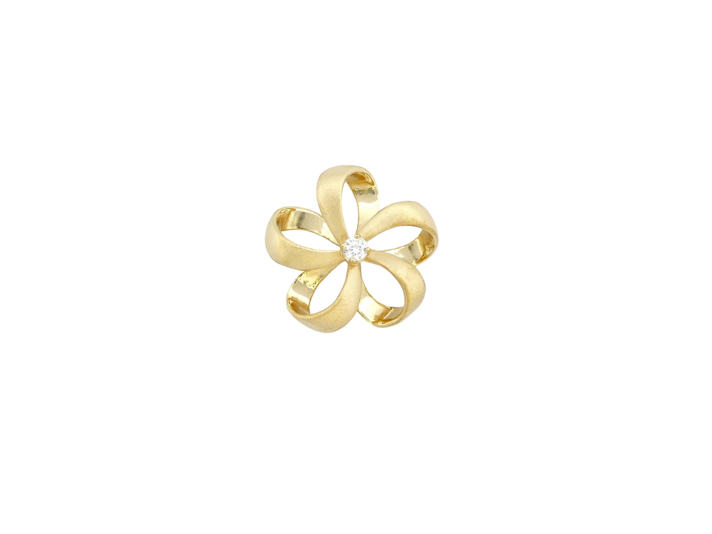 14K Ribbon Plumeria Pendant Lg. W/Dia — Hawaiian jewelry from Ashley's Gift Shop
