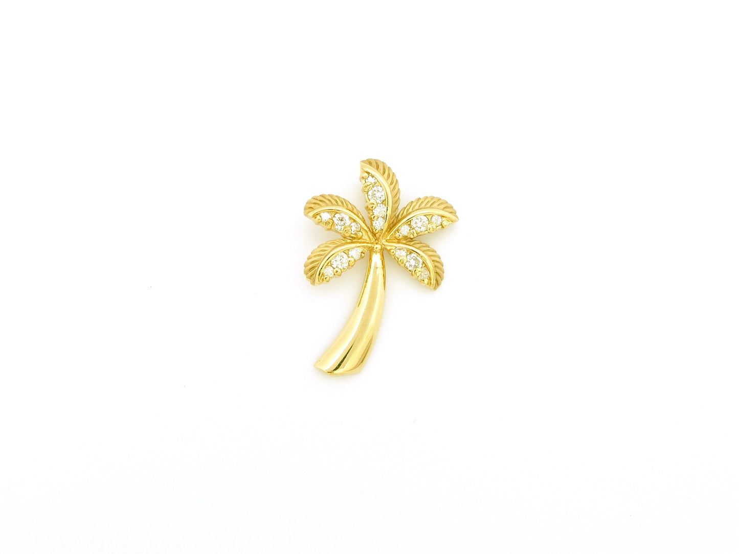 14K Palm Tree Pendant Lg. W/Dia 26pt. Tw — Hawaiian jewelry from Ashley's Gift Shop