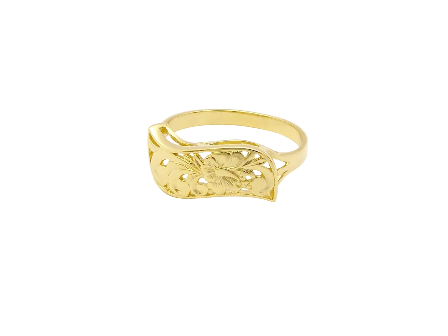Hawaiian 14K Gold napua C/O ring with 6mm width in size 6, featuring a polished finish and elegant design.