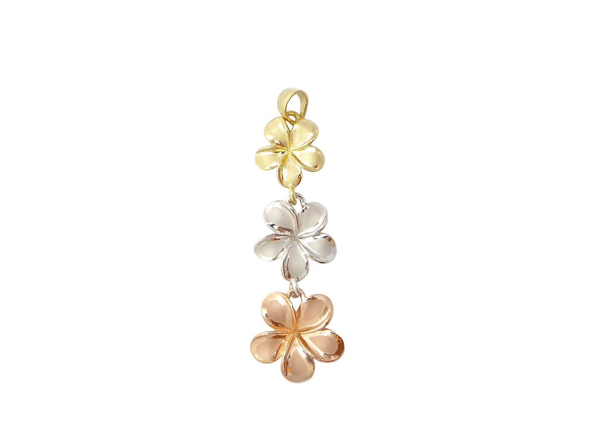 Hawaiian 14K Gold plumeria pendant with intricate floral design.