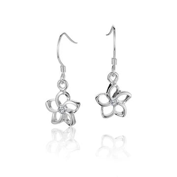 Floating Plumeria CZ Hook Earring - 10mm image 0