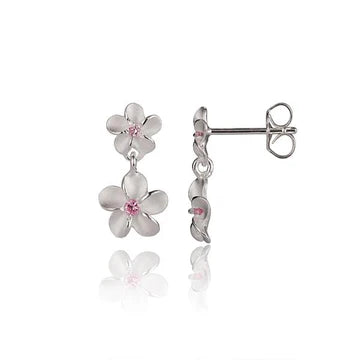 Plumeria Pink CZ Bead Earring - 6/8mm image 0