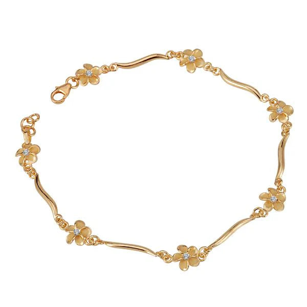 Plumeria CZ Bar YG Plated Anklet - 8mm image 0