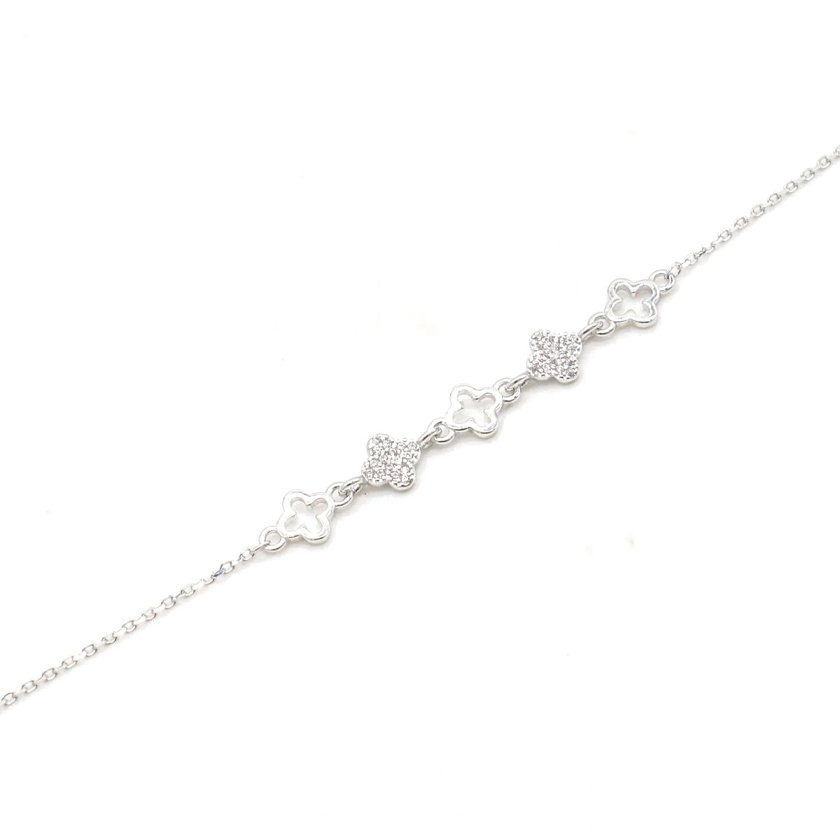 925 Silver CZ Five Clover Bracelet