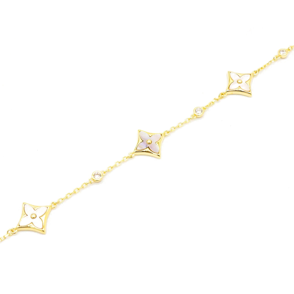 925 Silver CZ Four Square Clover Bracelet