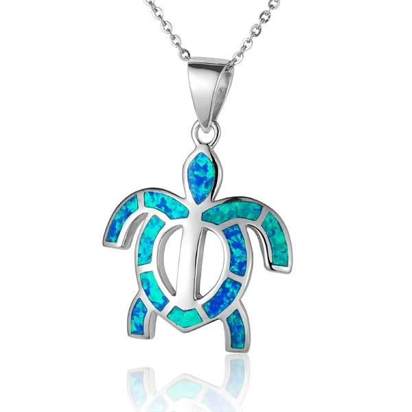 Hawaiian 925 Sterling Silver 12 opal Honu pendant in 925 sterling silver, featuring a turtle design with colorful opal inlay.
