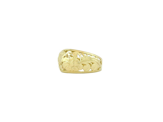 Hawaiian 14K Gold plain ring with a 12mm wide band.