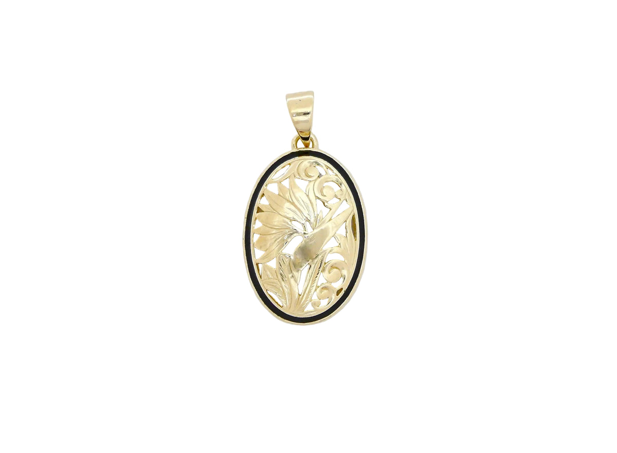 Hawaiian 14K Gold bird of Paradise pendant with medium size.