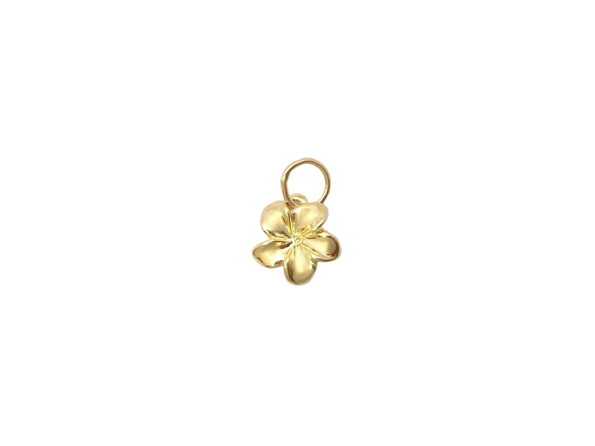 Hawaiian 14K Gold plumeria pendant featuring a detailed floral design.