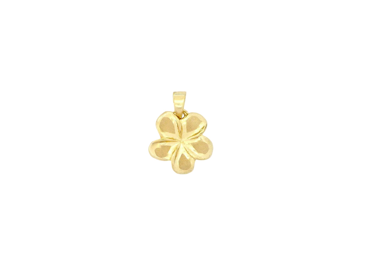 Hawaiian 14K Gold plumeria pendant featuring detailed floral design.