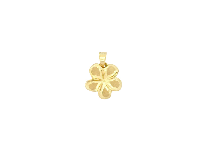 Hawaiian 14K Gold plumeria pendant featuring detailed floral design.