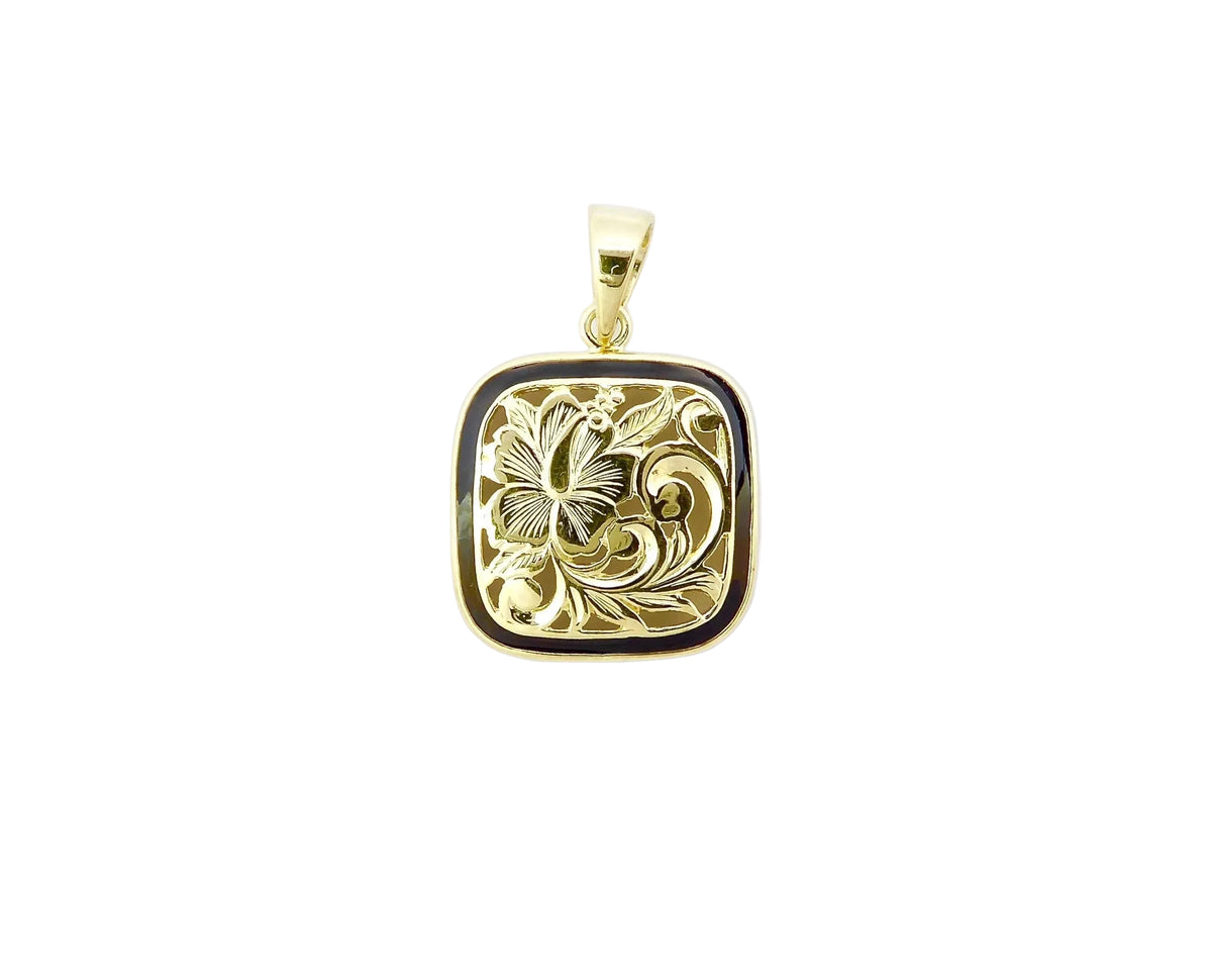 Hawaiian 14K Gold small 14K gold Puanani pendant featuring intricate floral design.