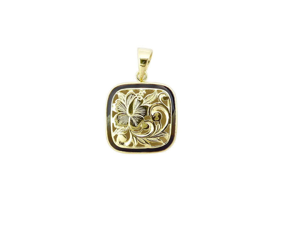 Hawaiian 14K Gold small 14K gold Puanani pendant featuring intricate floral design.