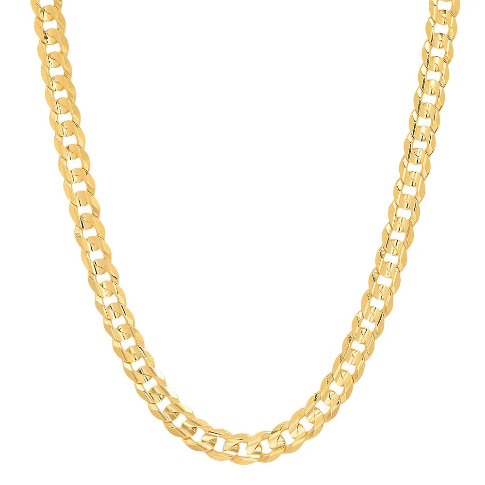 14K yellow gold flat curb chain, 5.5mm wide, with a polished finish, showcasing a durable and stylish jewelry chain.