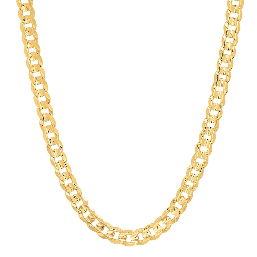 14K yellow gold flat curb chain, 5.5mm wide, with a polished finish, showcasing a durable and stylish jewelry chain.
