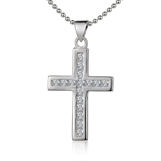 Sterling silver 16 CZ cross pendant featuring sparkling cubic zirconia stones, crafted by Ashley's Gift Shop.