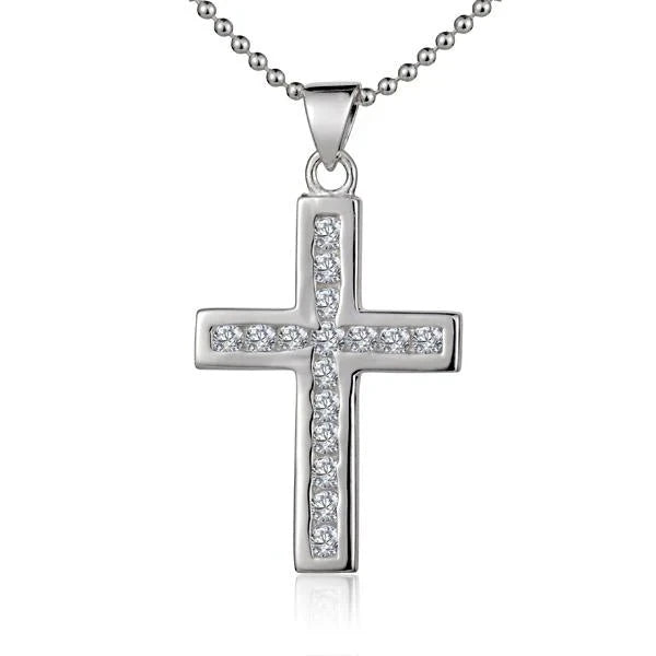 Hawaiian 925 Sterling Silver 16 CZ cross pendant featuring sparkling cubic zirconia stones.