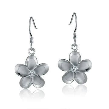 Plumeria CZ Rhodium Plated Hook Earring - 15mm image 0
