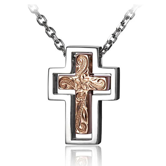 Two-in-one scroll cross pendant featuring intricate design, crafted by Ashley's Gift Shop, displayed against a neutral background.