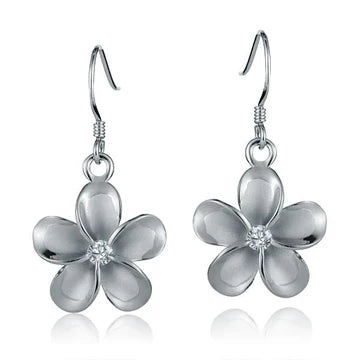 Plumeria CZ Rhodium Plated Hook Earring - 18mm image 0
