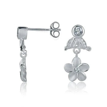 CZ Leaf Plumeria Earring image 0