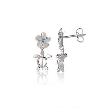 Honu Plumeria Blue CZ Earring -8mm image 0