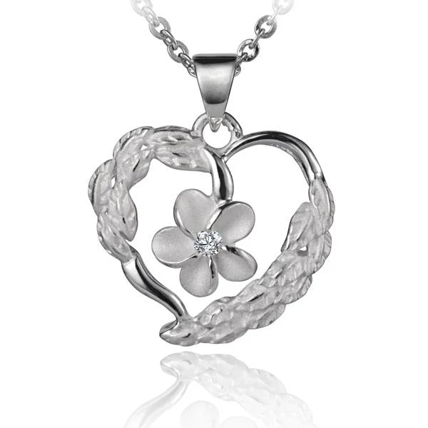 Heart lei Plumeria CZ Pendant - 8mm image 0