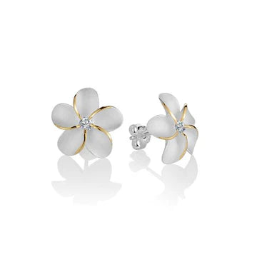Plumeria CZ YG Plated Earring - 15mm image 0